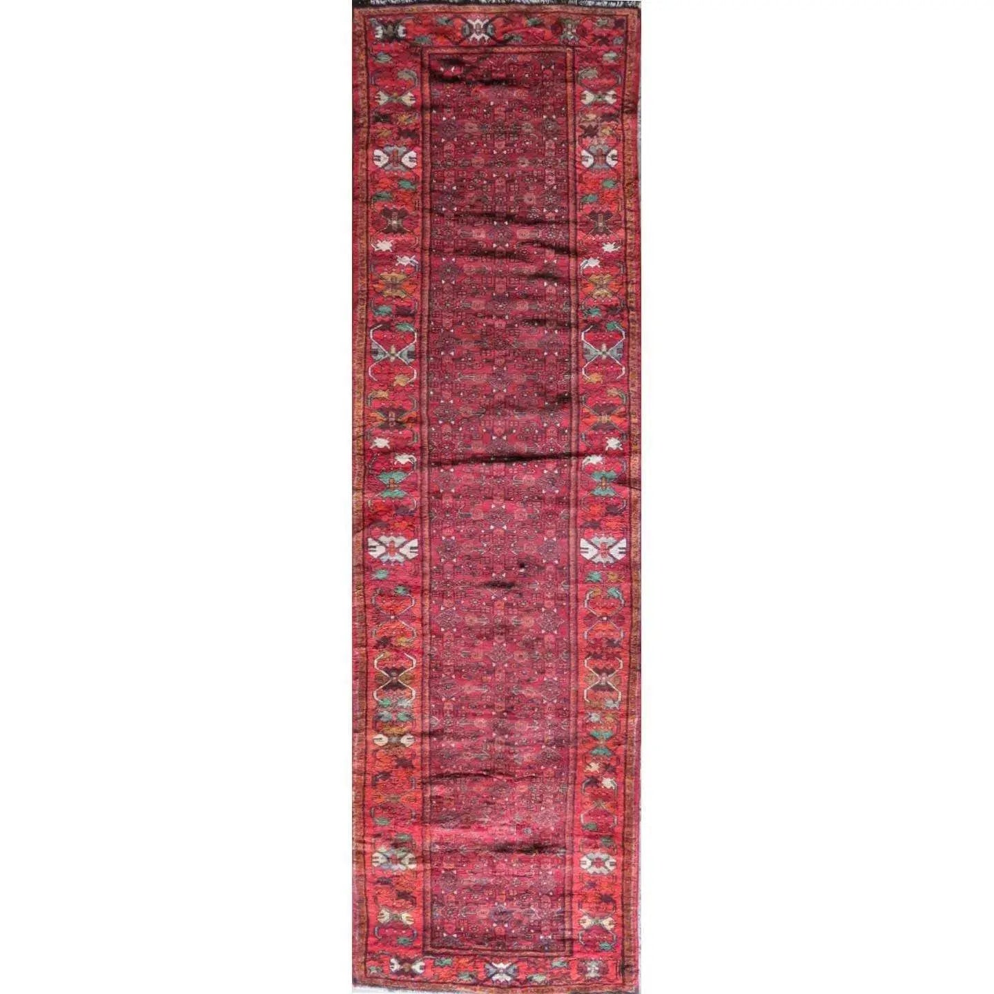 One Of The Kind Hand-Knotted Persian Wool Rug _ Luxurious Vintage Design, 12'7" x 3'5", Artisan Crafted